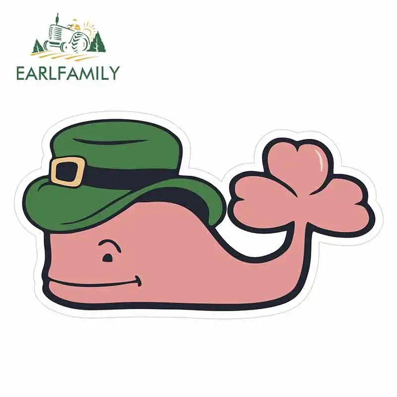 EARLFAMILY 13cm x 7.3cm for PATRICKS DAY Whale Cartoon Funny Car Stickers RV VAN DIY Fine Decal Waterproof Anime Car Accessories