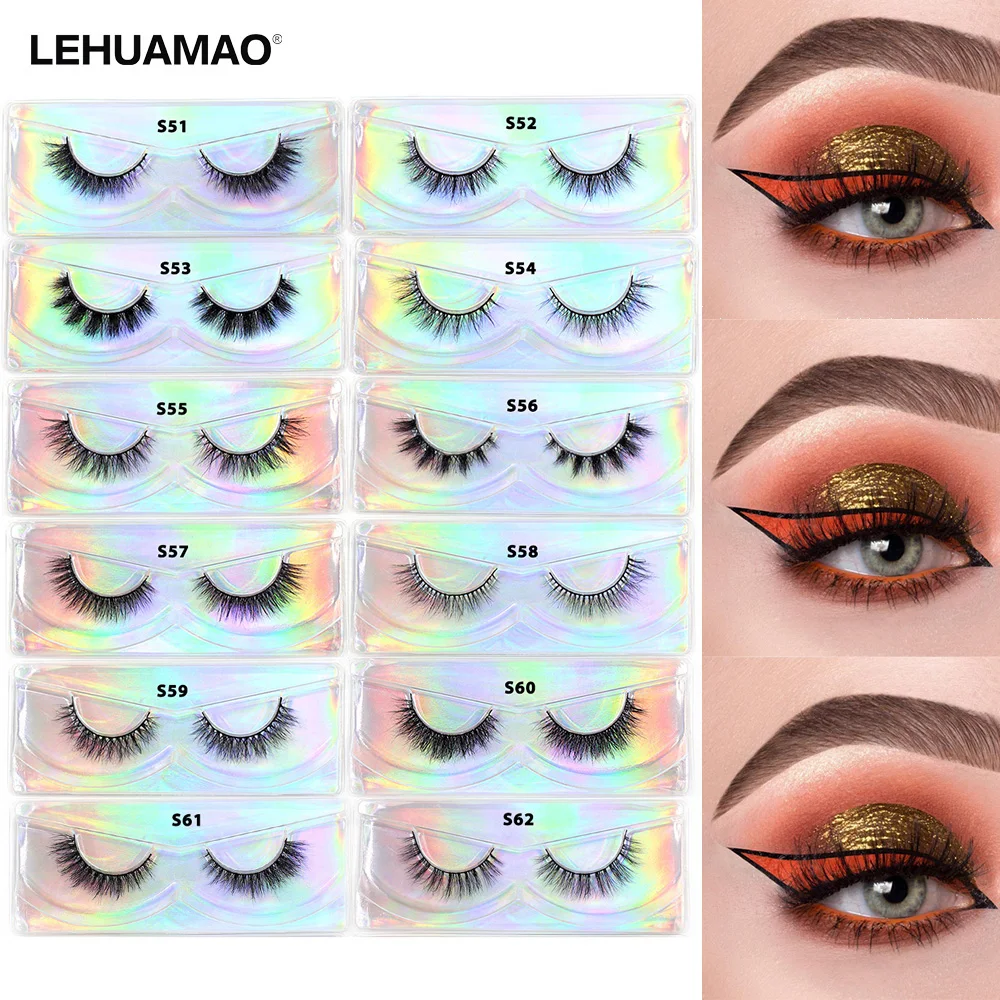 LEHUAMAO Makeup Mink Lashes 3D Short Mink Eyelashes Natural False Eyelashes Fluffy Mink Lashes Extension 12mm-15mm Eyelashes