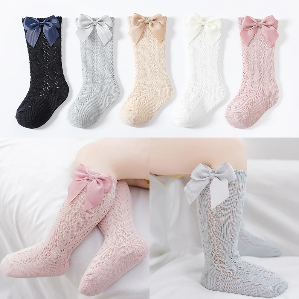 New Brand Toddlers Girls Socks Baby Bow Long Sock Kids Knee High  Cotton Mesh Spanish Style Children 0-5 Years Breathable Socks