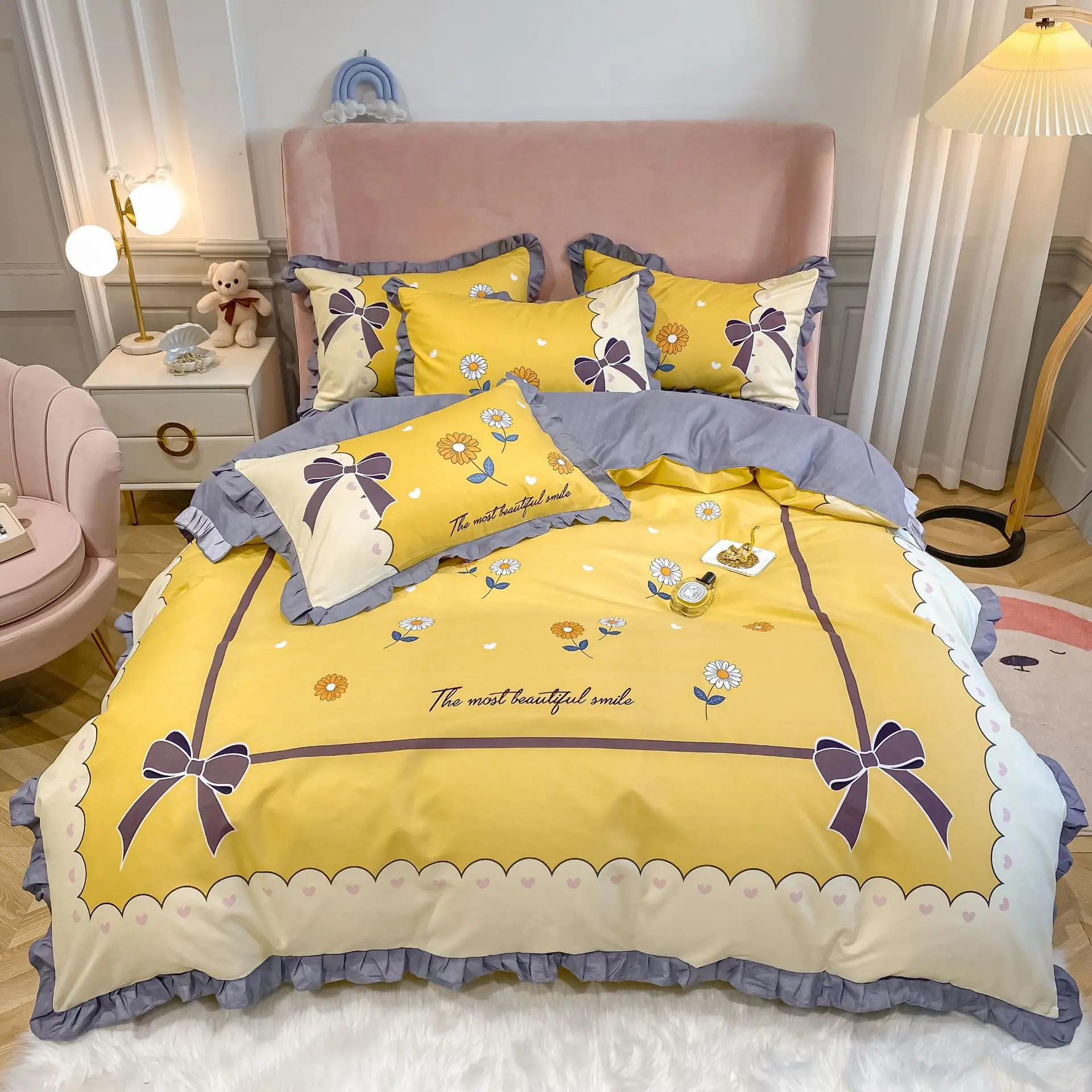 

Sanding Bedding Set For Home Bedding Sets New Cute Sheet Cartoon Girl Bed Qulit Linens Duvet Set Bed Cover Flat Sheet King Size