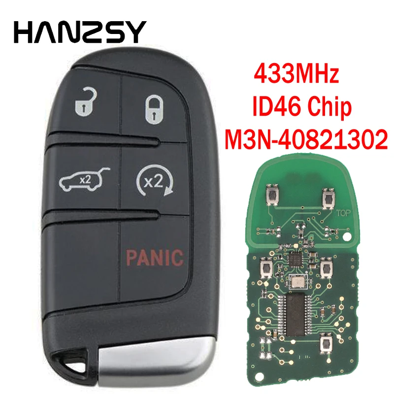 

HANZSY 5 Button M3N 40821302 433MHz Smart Remote Key for Chrysler Dodge Charger Journey Challenger Durango 300 with ID46 Chip