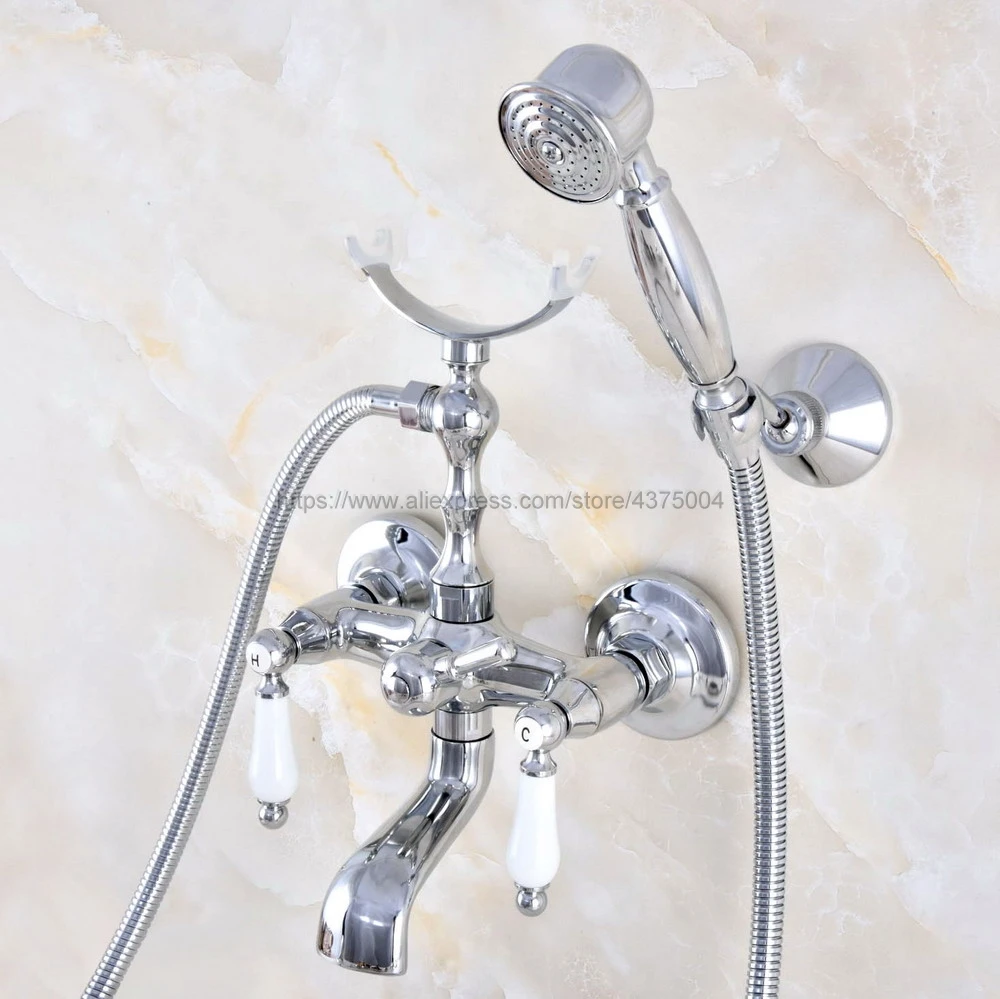 

Chrome Polished Bathroom Bathtub Mixer Faucet Telephone Style With Brass Handshower Bath & Shower Faucets Nna710