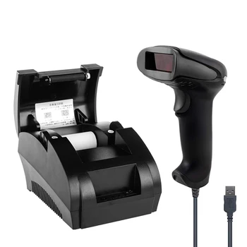 NETUM Portable USB Barcode Scanner Wired Laser 1D Barcode Reader 58mm Thermal Printer Machine Protable U for POS and Inventory