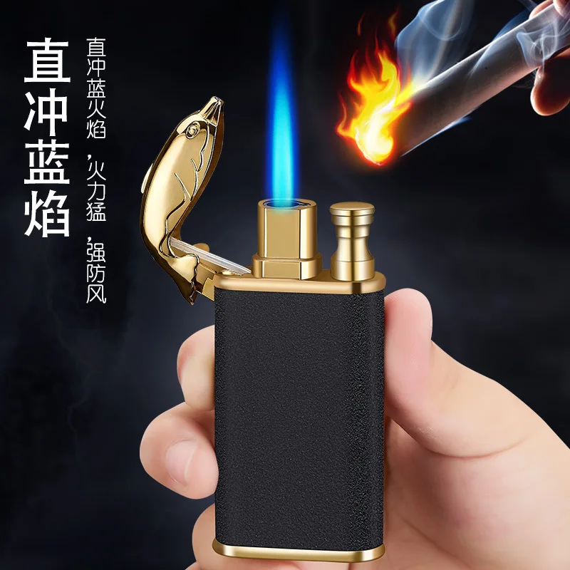 Hot Metal Crocodile Dolphin Double Fire Lighter Creative Direct Windproof Open Flame Conversion Cigarette Lighter Men\'s Smoking