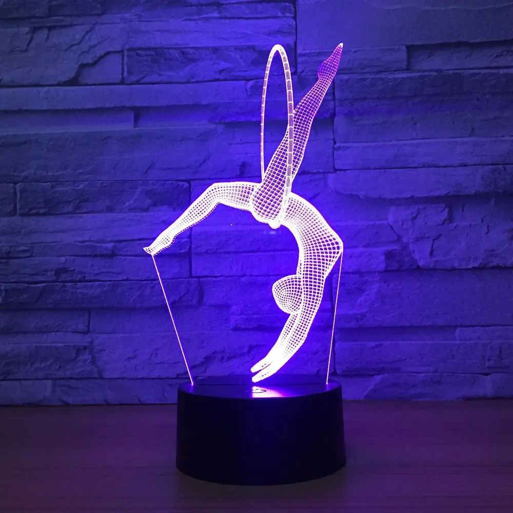 Eurhythmics 3D Lamp LED Night Light 7 Colors Changing with USB Charging Table Lamp Freestanding Artistic Gymnastics Nightlight