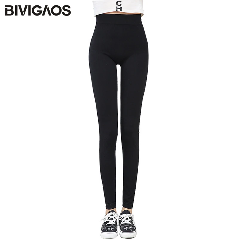 Bivigaos Wanita Baru Korea Modal Warna Solid Tinggi Elastis Hitam Legging Wanita Slim Tipis Latihan Legging Sport Celana Pensil