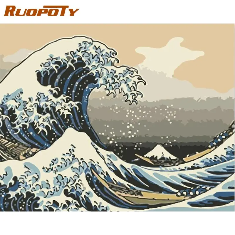 RUOPOTY White Sea Wave DIY Painting By Numbers Landscape Paint On Canvas Coloring Painitng By Numbers For Home Wall Decor