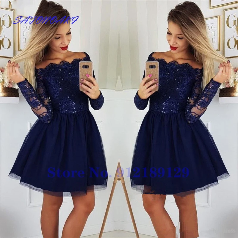 

Long Sleeves Lace A-Line Homecoming Dresses Tulle Applique Short Prom Cocktail Party Gown Vestidos De Festa Graduation Robes