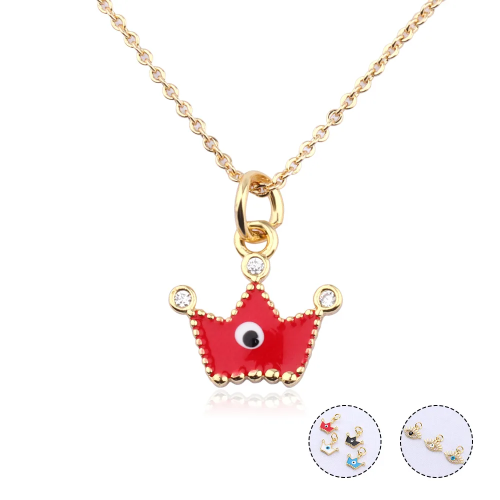 Simple Crown eye necklace pendant Lady handmade DIY demon eye jewelry pendant with electroplated brass