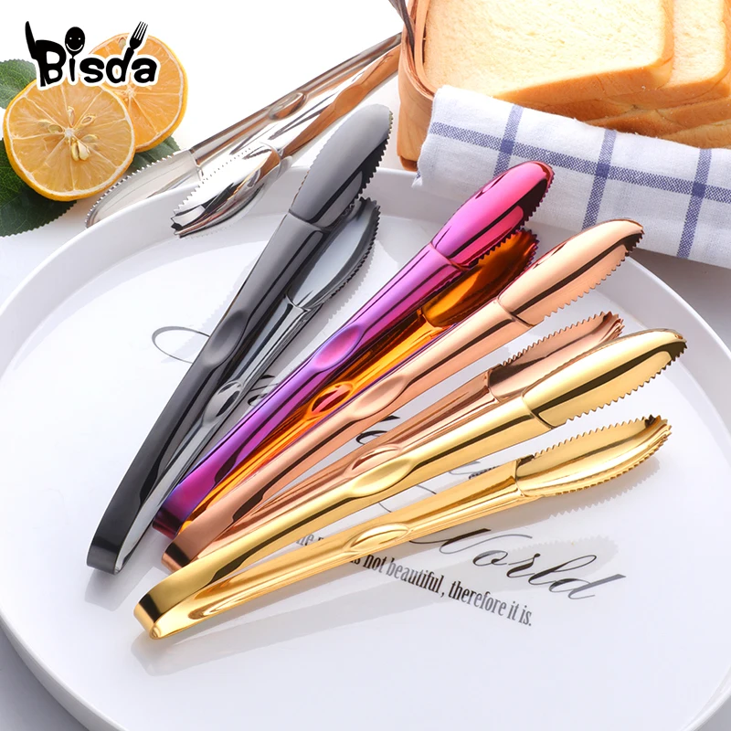 1/2Pcs Meat Tongs Stainless Steel Bread Clip Gold Tableware Multi-function Ice Salad Tong Food Server BBQ Grill Party Accessory