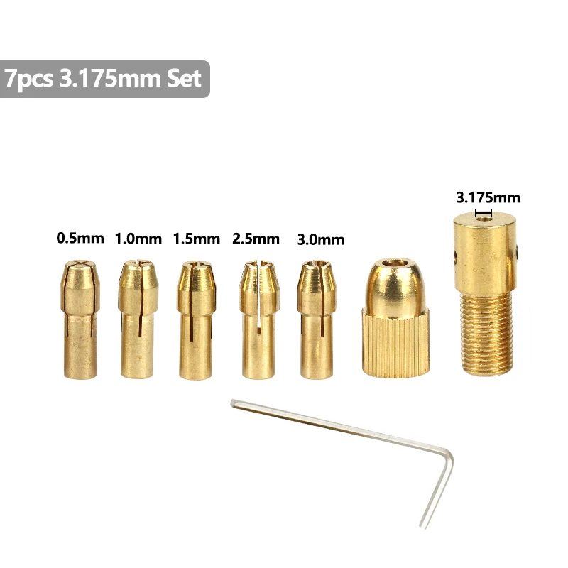 Mini Drill Chuck Adapter Collet 7pcs 2.35/3.17mm Electric Motor Shaft for Dremel Rotary Accessories 0.5-3.0mm Drill Collet