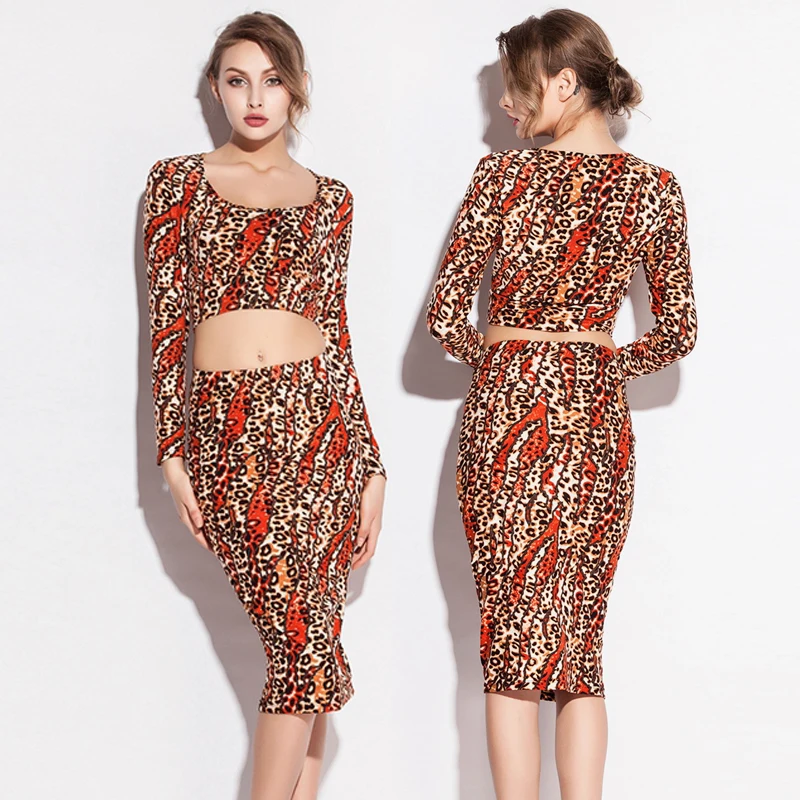 Leopard Print Stretch Cotton T-Shirt Dress for Women 2024 Multi Occasion Sexy Two - Pieces OL Style Cover Up Dress