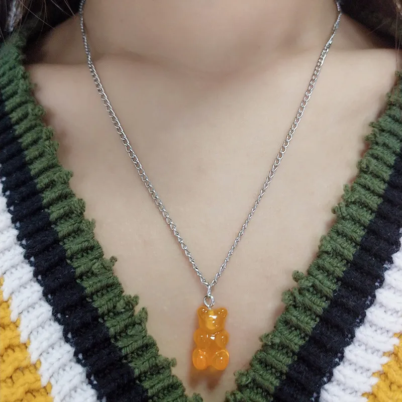 Aihua Candy Farbe Sterne Herzen Gummy Mini Bär Kette Halsketten für Frauen Nette Cartoon Tier Anhänger Schmuck Femme Bijoux Collare – Detail 5