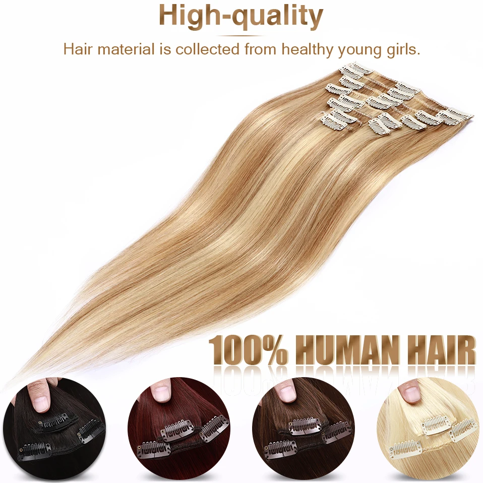 S-noilite Clip In Human Hair Extensions 8Pcs 65g-120g 8\