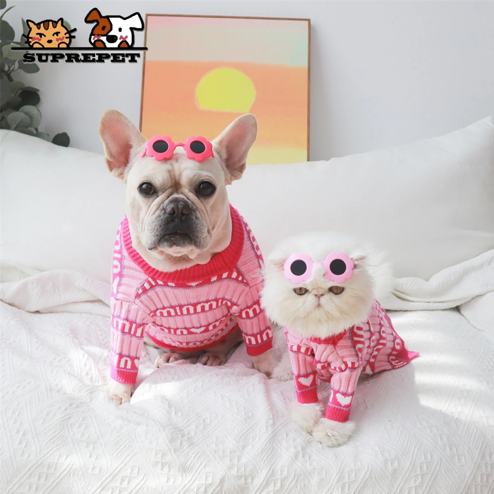 Knitted Pink Dog Clothes Designer Luxury Dog Costume for French Bulldog Autumn Winter Cat Costume Puppy Hoodies 2021 Dropshiping