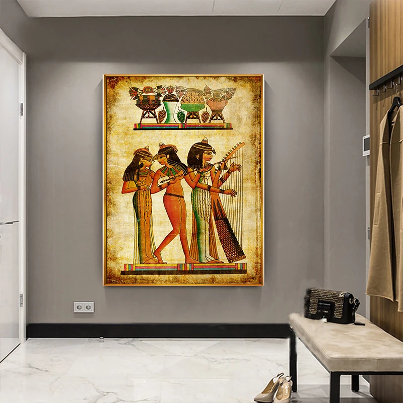 Wall Art Canvas Painting Parchment Paper Style Old Antique Poster Prints Retro Egyptian Picture Wall Decor King Tut Queen