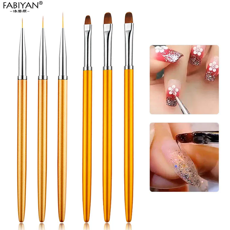 

3Pcs Metal Round Top Nail Art UV Gel Extension Painting Liner Brushes Drawing Flower Petal Pen Kit Manicure Tools Set