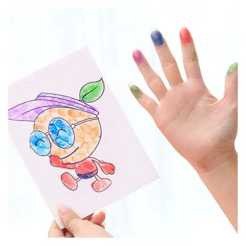 8PCS/set Finger Painting Card 6 Colors Ink Pad Stamp Cartoon Animals DIY Craft L