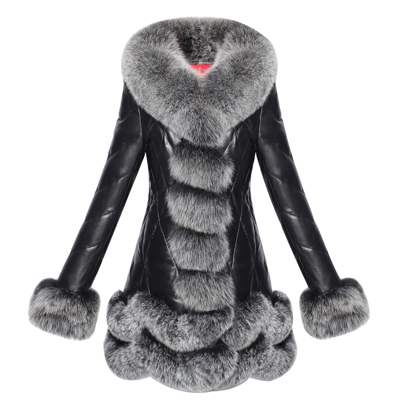 Genuine Leather Jacket Real Sheepskin Coat Female Winter Down Jacket Women Luxury Fox Fur Collar Thick Warm Jackets 820