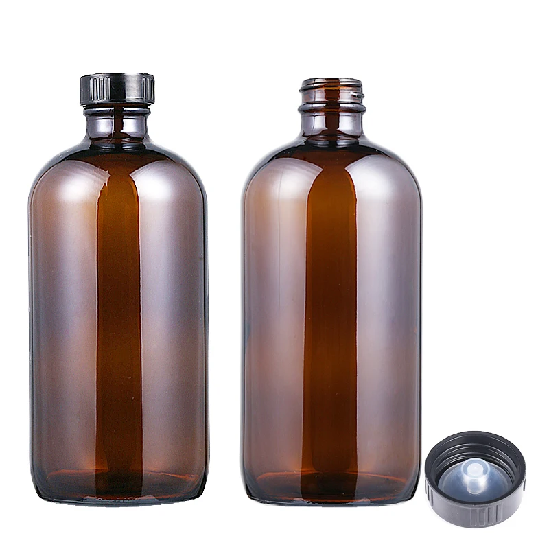 

2pcs 16 oz.500ml Amber Boston Round Glass Bottle with Black Poly Cone Cap for Secondary Kombucha Fermentation with funnel