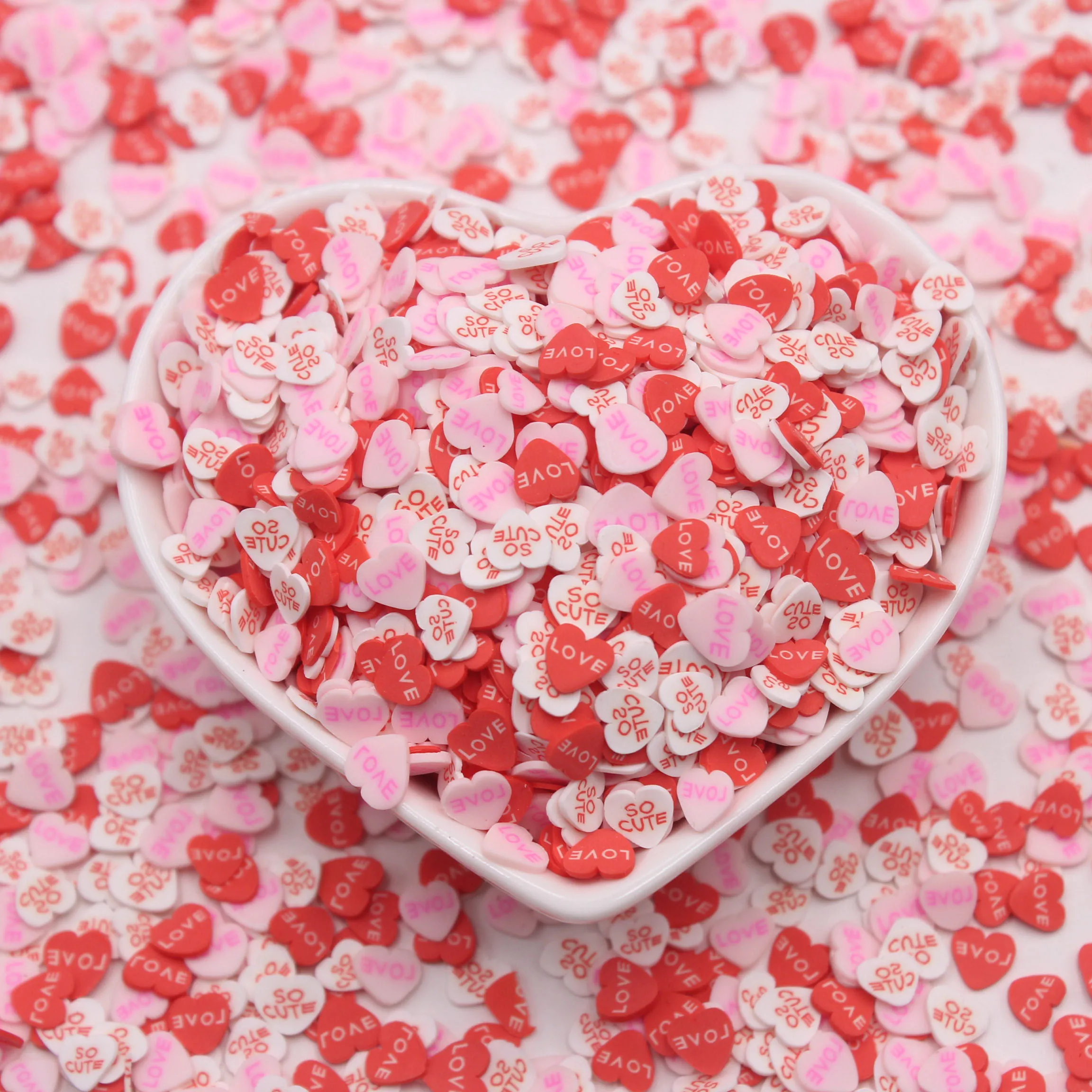 100g/Lot Valentine Series Kiss Heart Shaped Clay Slices Romantic Mixed Sprinkles Supplies Slime Crafts Filling