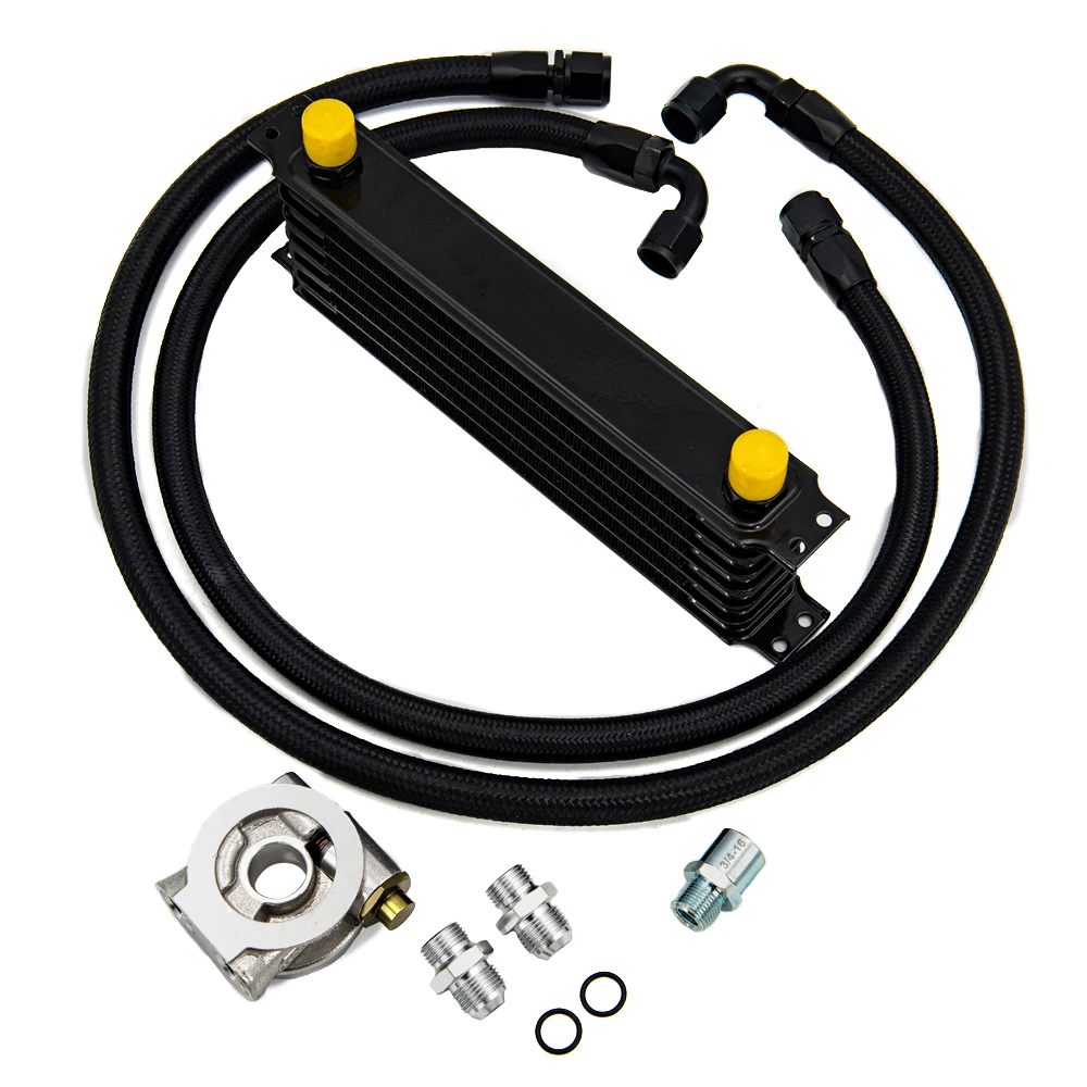 7 Rows Oil Cooler Kit AN10 Transmission Oil Cooler Kit Oil Filter Adapter With Nylon Stainless Steel Braided Hose