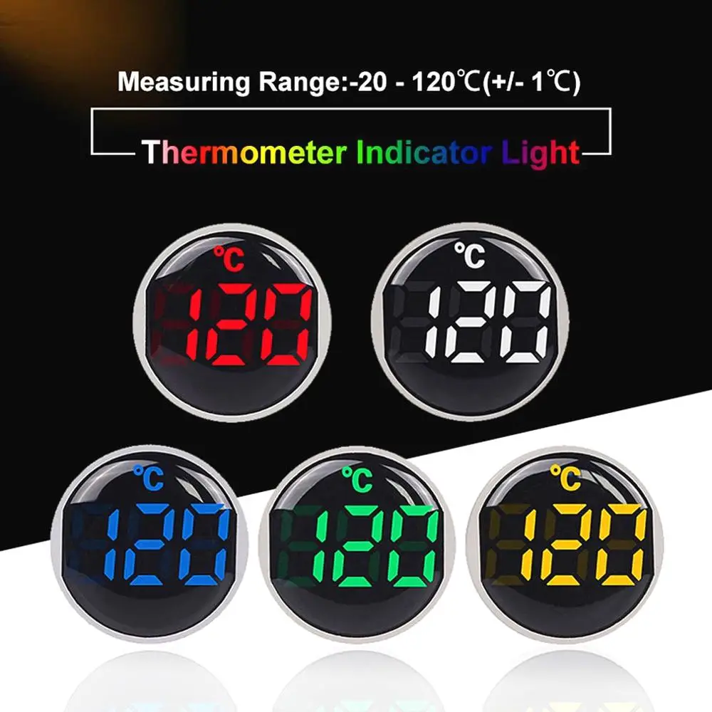 22mm Round Small Mini LED Light Display Thermometer Digital Temperature Meter Indicator AC 50-380V 220V -20-120'C