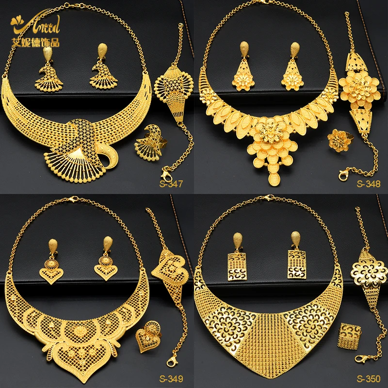 

ANIID African Gold Plated Necklace Bracelets Jewelry Sets For Women Dubai Middle East Wedding Jewellery Gifts Arabic Bracelets