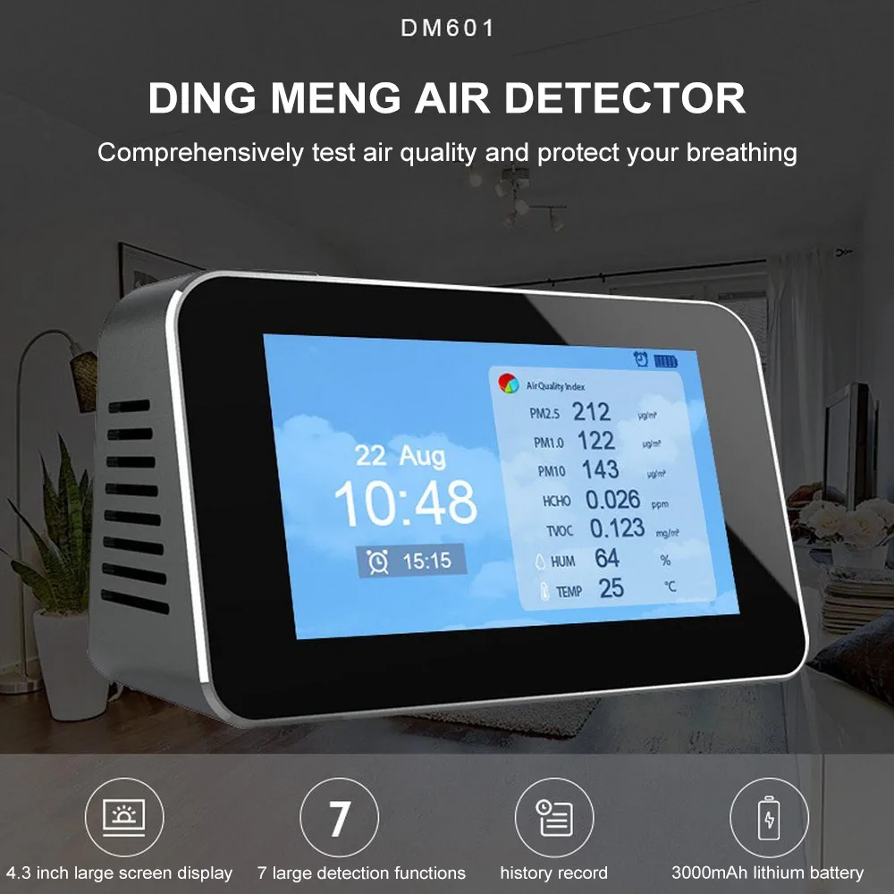 Dienmern DM601A Air Quality Monitor Pm2.5 Tester Hot Selling Accurate Measuring Data Formaldehyde Detector, Air Pollution Sensor