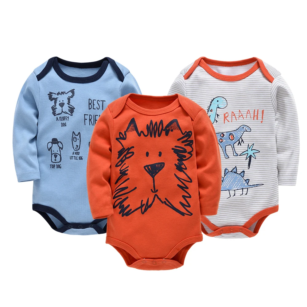 

2021 3 Pcs/set Baby Clothes Long Sleeve Unisex Cotton Bodysuit 0-12 months Overalls Cartoon Print Newborn Toddlers Jumpsuit