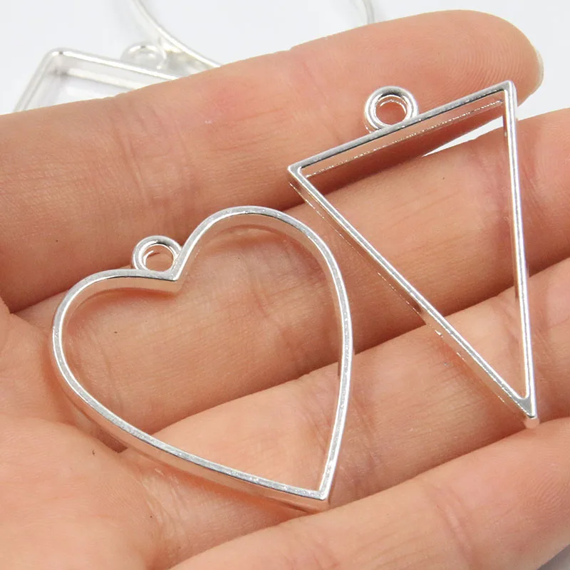 Picture 6: 10Pcs Multi-styles Mixed Bright Silver Plated Geometry Alloy Hollow Glue Blank Pendant Tray Bezel Jewelry Accessories Charm