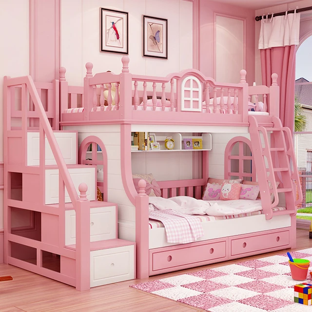 Foshan強い安定性家具ピンクのプリンセス子供用二段ベッド 