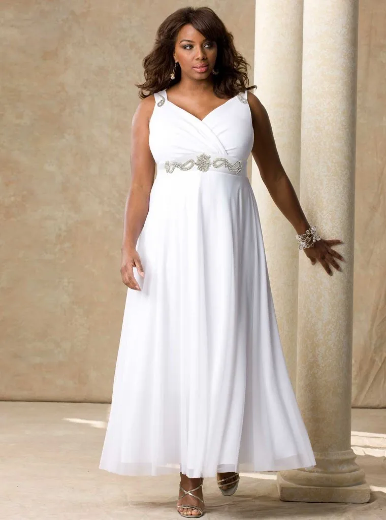 Plus Size White Chiffon Beading Cheap V-Neck Romantic Vestido De Noiva Bridal Gowns Long Garden Beach Vintage Wedding Dress