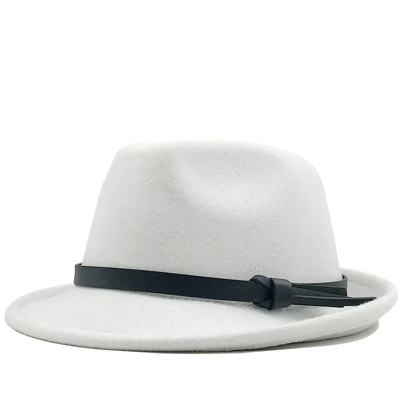 

Hot winter white Men Jazz Cap Gentleman Fedoras Wool Homburg Male Classical Narrow Brim Ribbon Jazz Hat Adjustable Top Hat