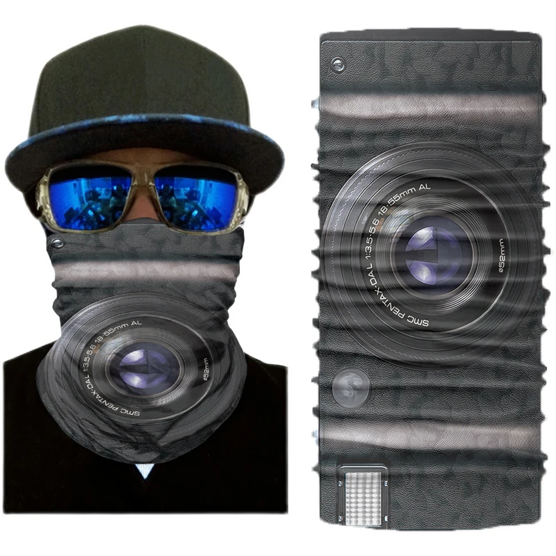 New 3D Printed Camera Tube Scarf Fun Face Shield Warm Motorcycle Neck Scarf For Men Multifunctional Magic Seamless Cover Bandana