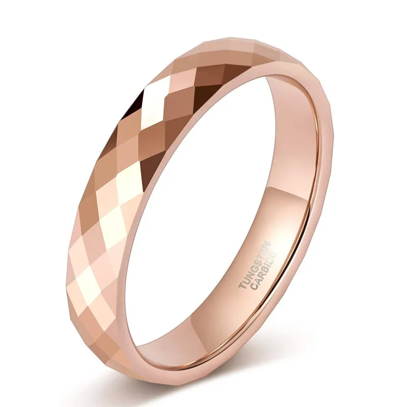 Somen Unisex 4mm Tungsten Wedding Rings Multi-Faceted Rose Gold/Black Engagement Band for Women Men Comfort Fit For Couple