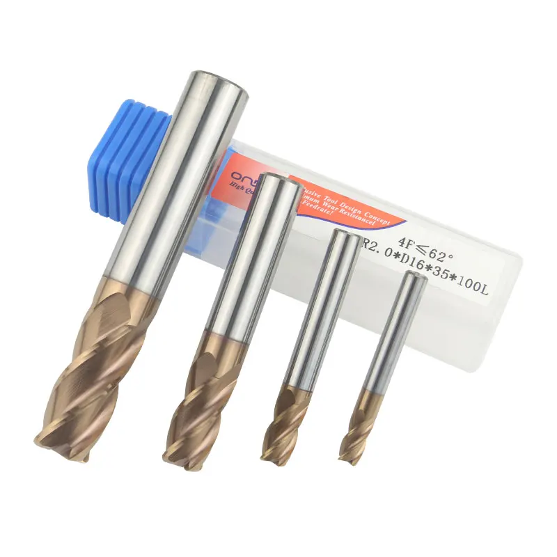 HRC62 frese arrotondate a 4 scanalature 2R0.5/6R0.5/10R1.5/16R2mm 50-100L frese per incisione CNC frese per legno metallo frese