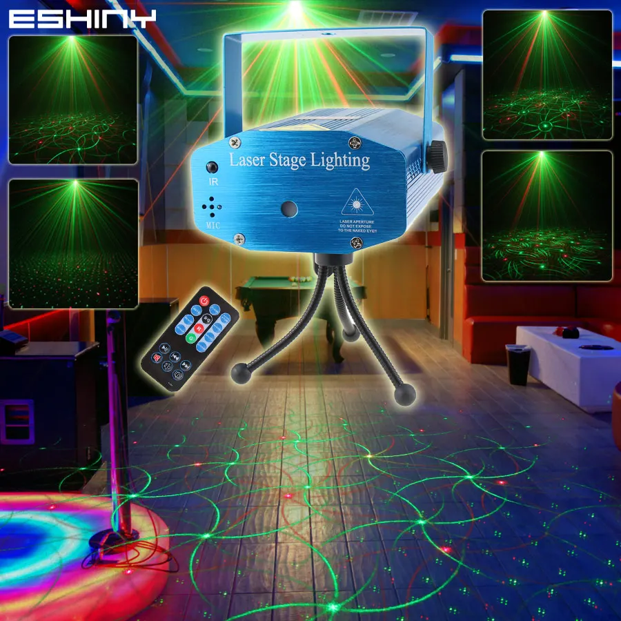 ESHINY – Mini projecteur Laser Gobo 4 motifs Audio R & G, scène Disco DJ environnement Club KTV famille fête effet lumière spectacle N75R4