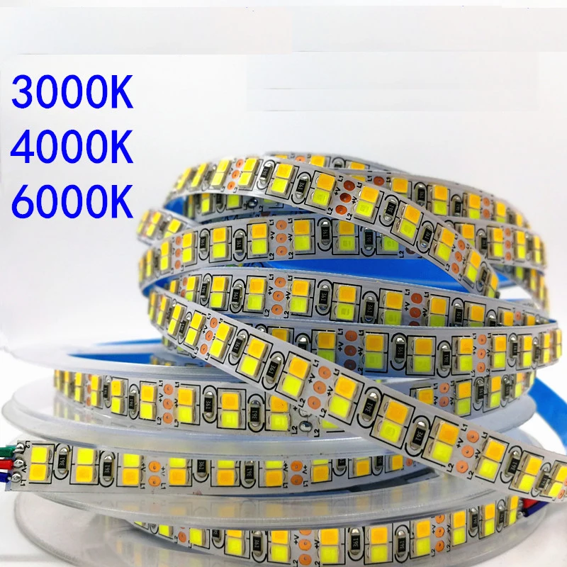 

5m LED CCT Strip White Warm White 2835 Dual Color Double Row 240 leds/m Three Color Temperature Adjustable 3000k 4000k 6000k 12v