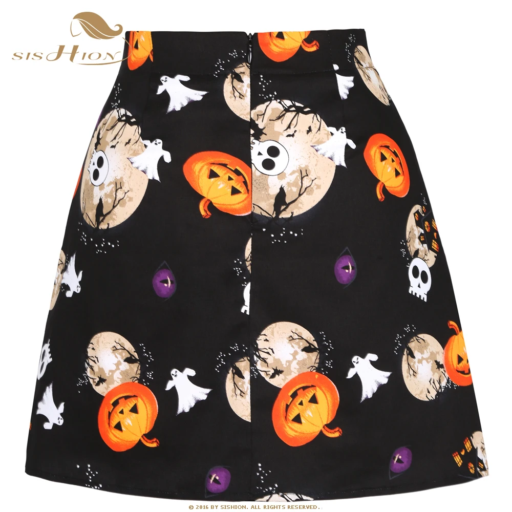 시션 2025 섹시 블랙 미니 스커트 SS0008 여성 파티 펌킨 스컬 숏 스커트 레트로 코튼 고딕 할로윈 스커트 Y2K