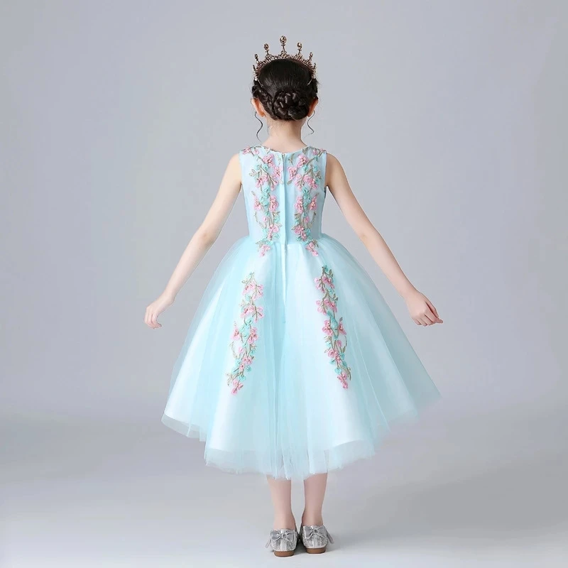 Vestidos da menina de flor para casamentos luz verde chá-comprimento meninas vestidos de princesa nova sem mangas allpiques tule vestido de baile