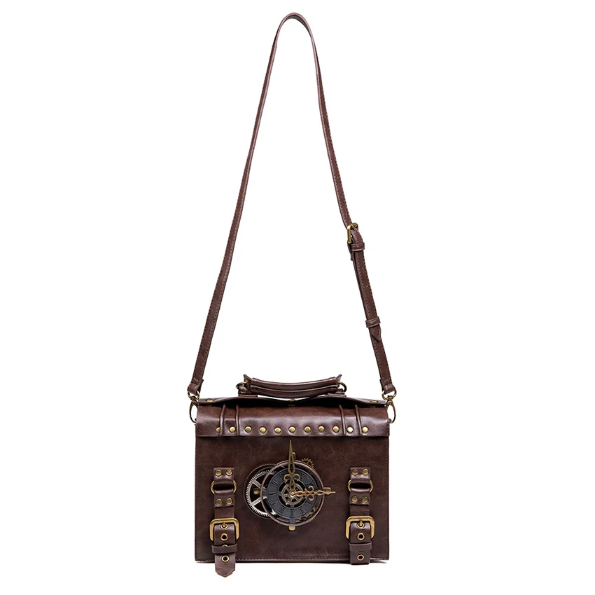 Briefcase for Women Vintage Porter Handbag Tote Steampunk Clock Shoulder Wallet PU Leather Square Messenger Side Crossbody Bag