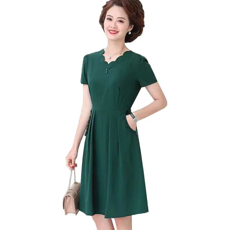 

2022 New Middle-Aged Elderly Women Dresses Fashion Mothers Dress Female Elegant Ladies Dress Casual O Neck Pullover Dress Women