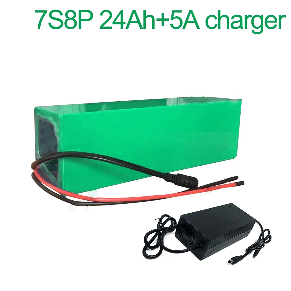 

С зарядным устройством 5A 24 В 24 Ач 25,9 в 7S8P 18650 литий-ионный аккумулятор для электровелосипеда 215x90x70 мм