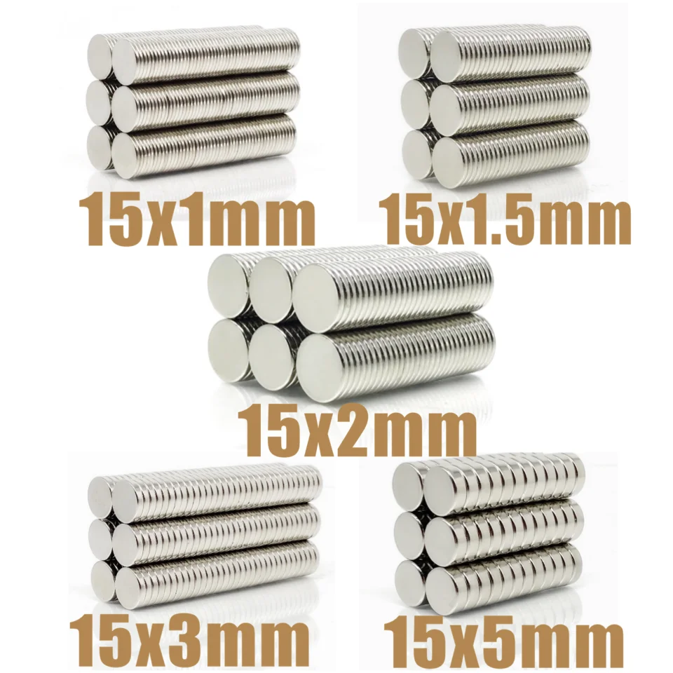 

50Pcs N35 Round Magnet 15x1 15x1.5 15x2 15x3 15x5 Neodymium Magnet Permanent NdFeB Super Strong Powerful Magnets 15*1 15*2 15*3