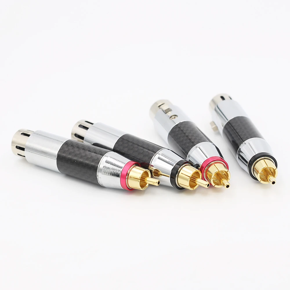 2 pezzi in fibra di carbonio XLR maschio XLR femmina a RCA maschio adattatore presa cavo bilanciato oro Phono