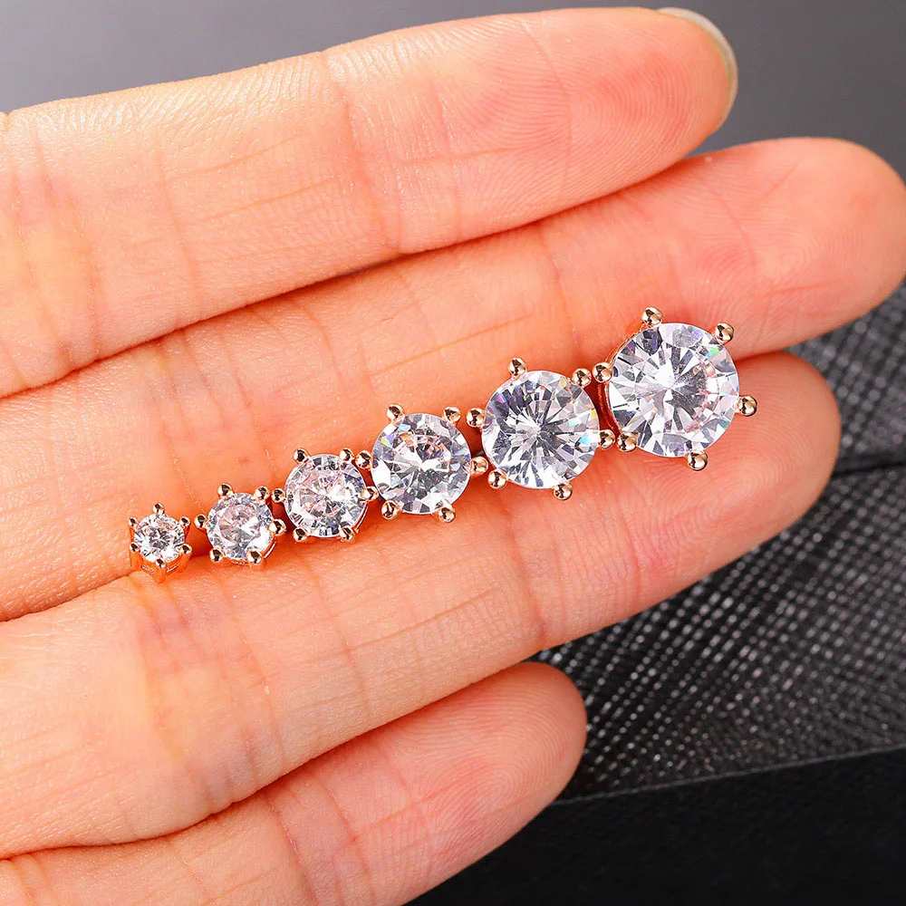 Earrings For Women 6 Claws Clear Zircon Stud Earring for Female Male Various Size Crystals Ear Accessories Earing Jewellry E035