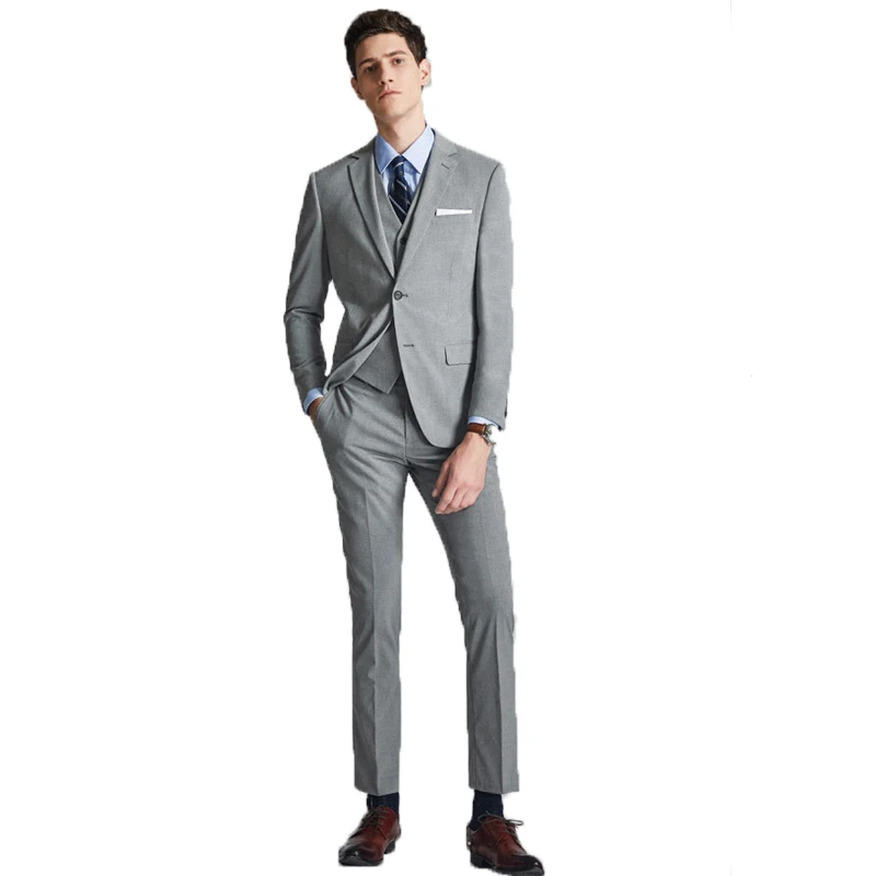 2020 Newest Fashion Gray Single Row Two Button Three Pieces Mans Suits For Groom Best Man Business And Dinner(Jacket+Pants+Vest)