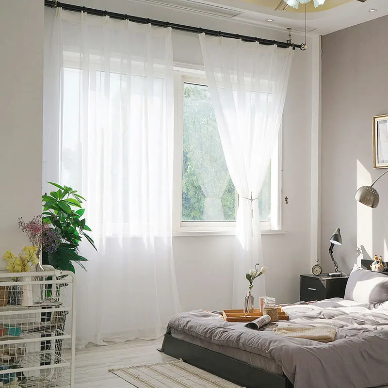 

ENHAO Solid Yarn Curtains Window Tulle Curtains for Living Room Bedroom Kitchen Modern Sheer Curtains Treatments Voile Drapes