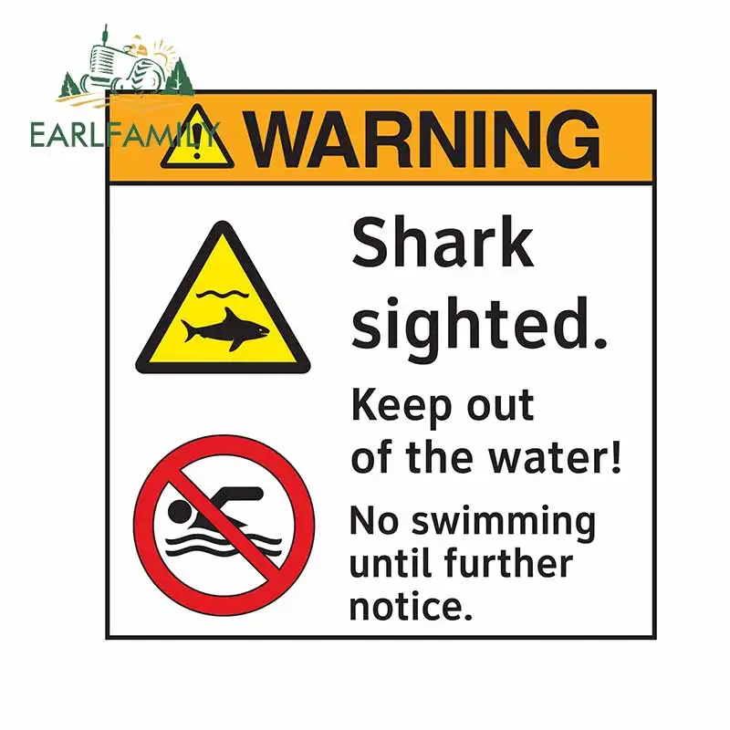 EARLFAMILY 13cm x 13cm Shark Sighted Safety Sticker Keep Out of The Water Decal River/lake/sea Swimming Warning Sign Sticker